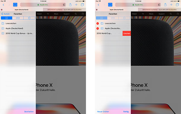 iPad Safari Lesezeichen löschen