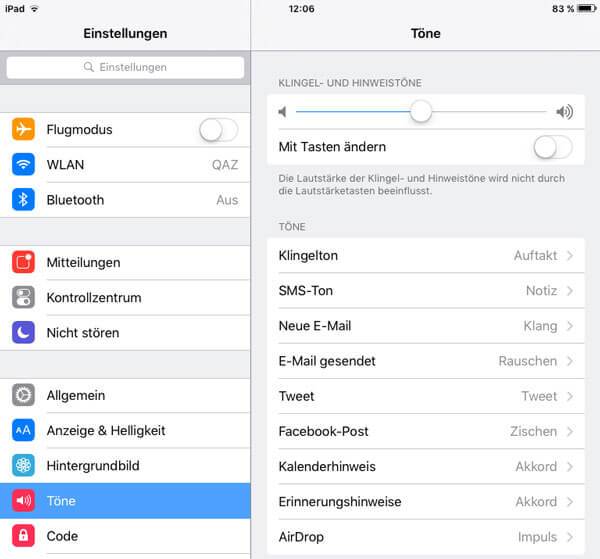 Toneinstellungen auf iPad prüfen