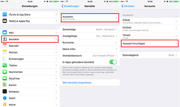 Iphone se kontakte von google importieren