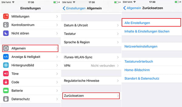 iPhone alle Einstellngen zurücksetzen