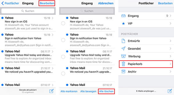 iPhone alle Mails löschen iOS 9