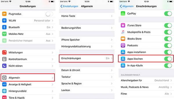 iPhone App Löschen aktivieren