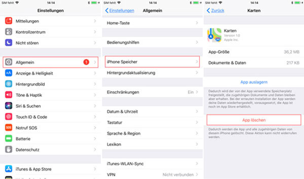 iPhone Apps durch Einstellungen löschen