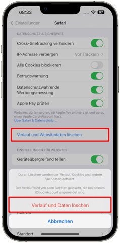 iPhone-Cookies direkt löschen