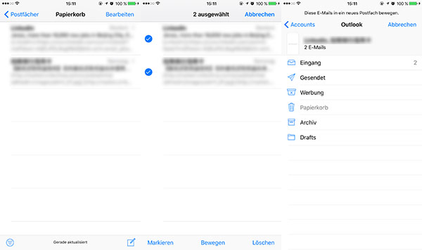 iPhone gelöschte Mails aus Papierkorb wiederherstellen