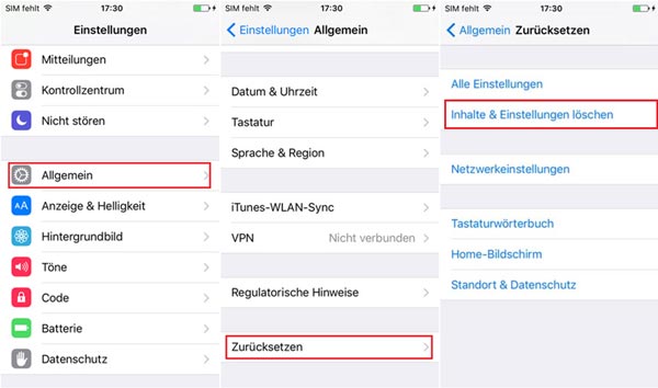 iPhone Inhalte und Einstellungen löschen