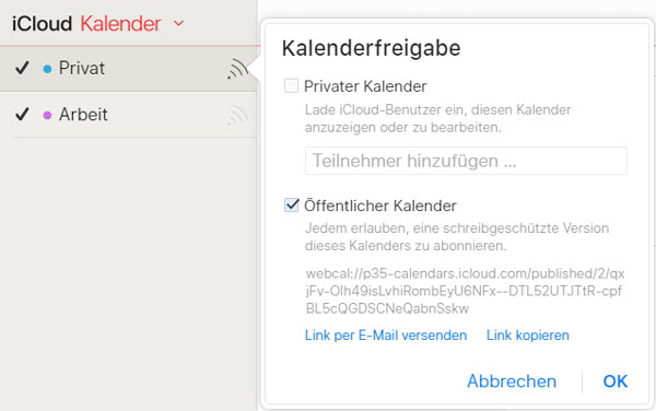 iPhone Kalender exportieren über iCloud