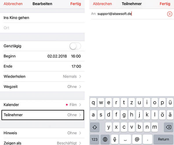 iPhone Kalender teilen