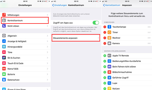 iPhone Kontrollzentrum anpassen