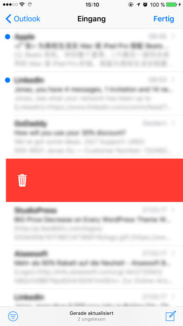 iPhone Mail durch Wisch löschen