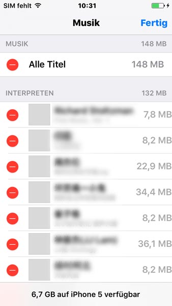 Musik vom iPhone zum Löschen bearbeiten