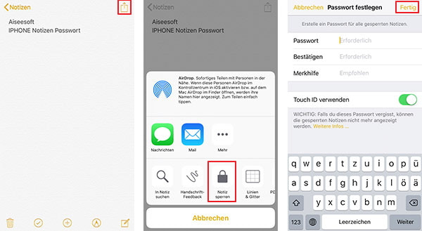 iPhone Notizen Passwort einrichten
