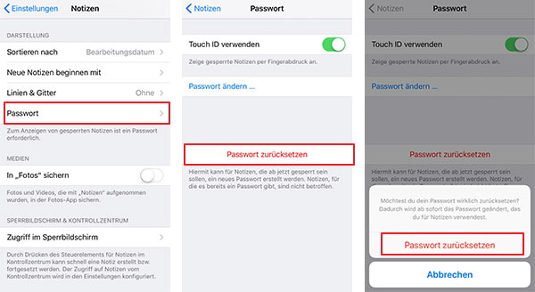 Notizen Passwort von iPhone ändern