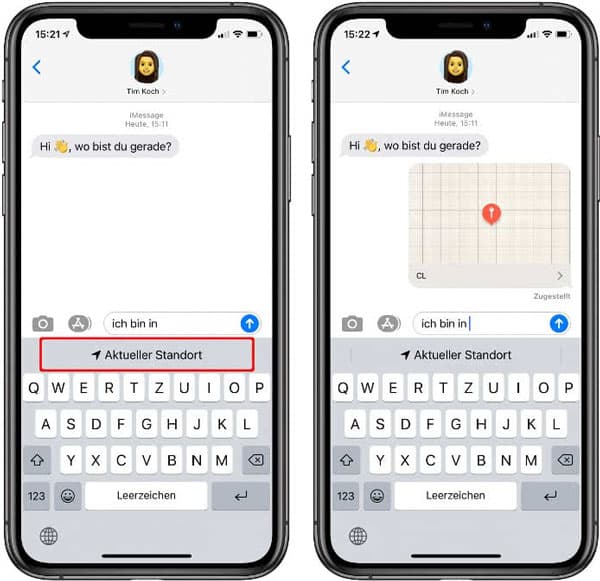 iPhone-Standort teilen über Nachrichten-App