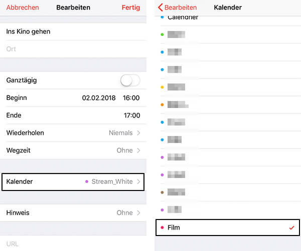 iPhone Kalender auswählen