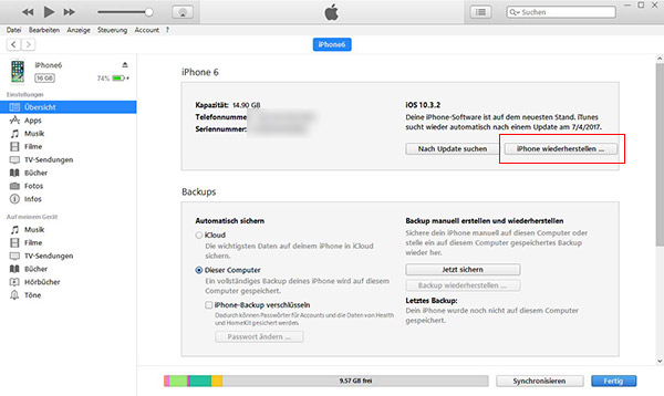 iPhone über iTunes neu aufsetzen