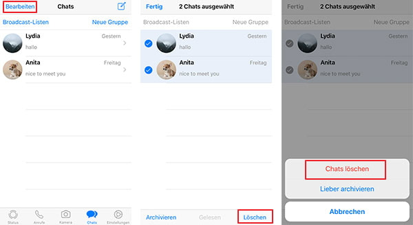 Mehrere iPhone WhatsApp Chat löschen