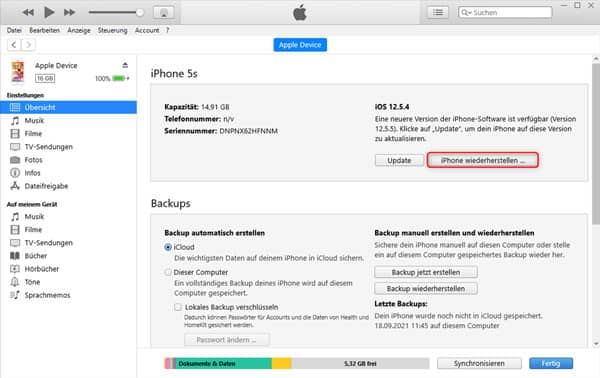 iPhone Wiederherstellen wählen