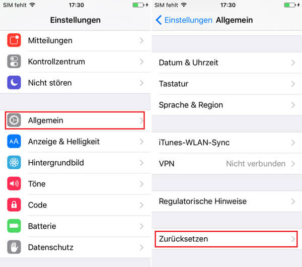 iPhone auf Werkeinstellungen zurücksetzen