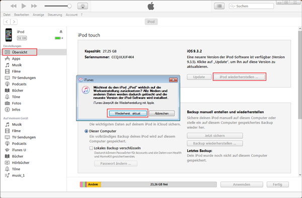 iPod mit iTunes wiederherstellen