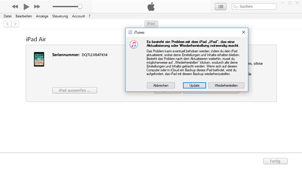 iTunes erkennt iPad im Recovery Mode