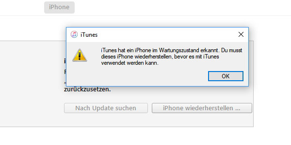 iTunes erkennt iPhone im Wartungszustand