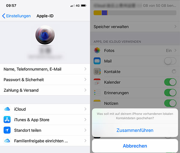 Kontakte von iPhone auf iPad übertragen mit icloud