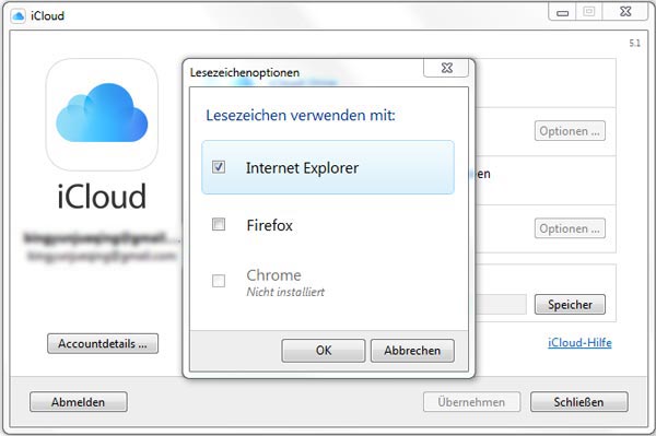 Die Lesezeichen von iCloud auf Internet Explorer exportieren