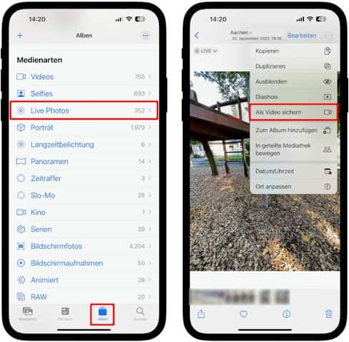 Live Foto als Video sichern