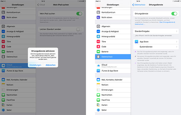 Mein iPad suchen aktivieren