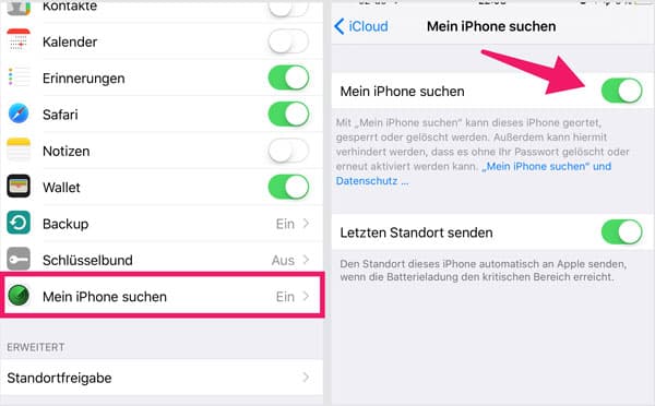 iPhone-Standort senden über Mein iPhone suchen