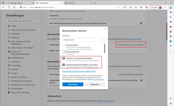 Browser-Daten im Microsoft Edge löschen