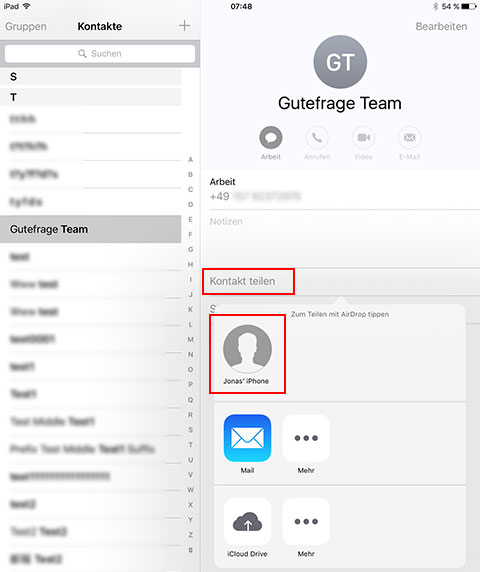 Mit AirDrop iPad-Kontakt auf iPhone übertragen