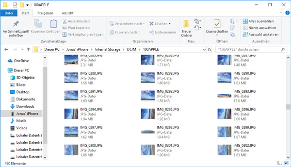 Im Windows Explorer iPhone Fotos auf PC kopieren