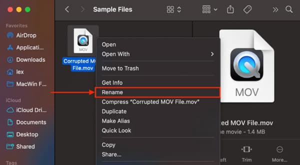 MOV-Datei auf Mac umbenennen