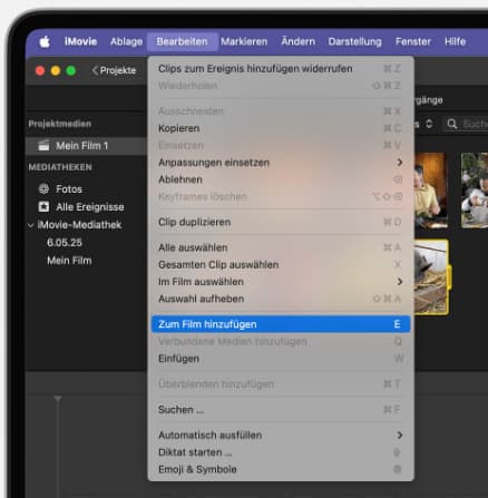 MOV-Datei in iMovie laden