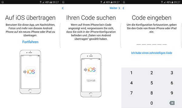 Move to iOS Code eingeben