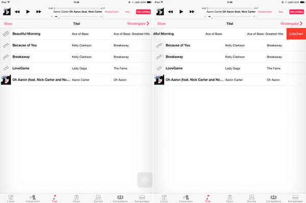 iPad Musik in Msuik App direkt löschen