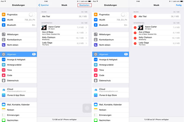 iPad Musik in Einstellungen löschen