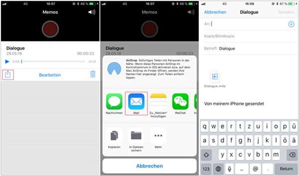 Per Mail Sprachmemos vom iPhone auf PC übertragen