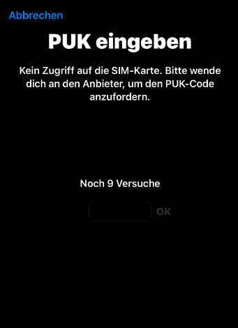 PUK eingeben