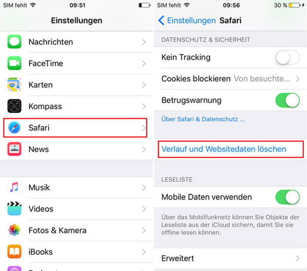 Safari-Verlauf auf iPhone löschen
