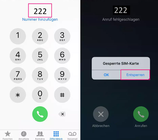 SIM-Karte beim Anrufdienst entsperren