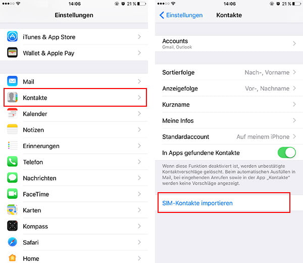 SIM Kontakte auf iPhone importieren