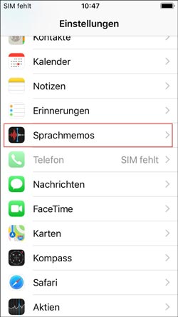 Sprachmemos einstellen