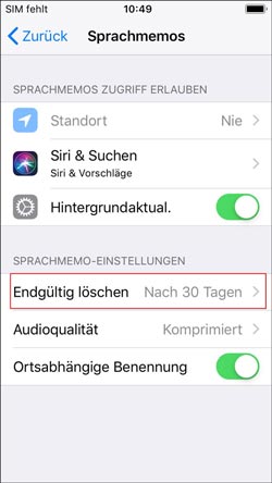 Sprachmemos löschen
