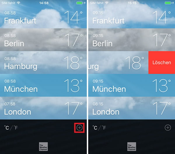 Stadt in Wetter App hinzufügen