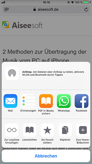 Webseite als PDF auf iPhone speichern