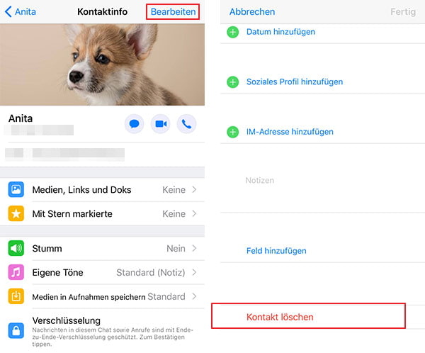 WhatsApp Kontakt löschen