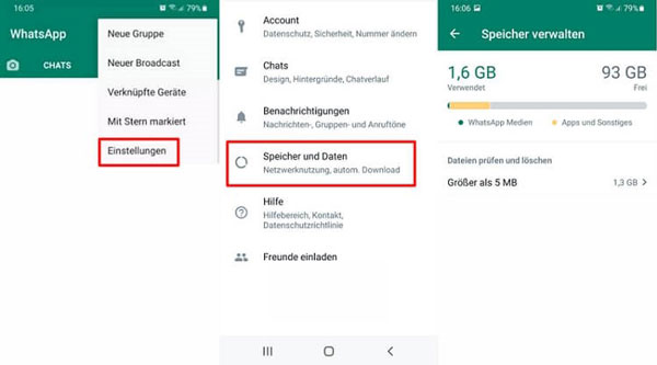 WhatsApp-Speicher innerhalb WhatsApp leeren